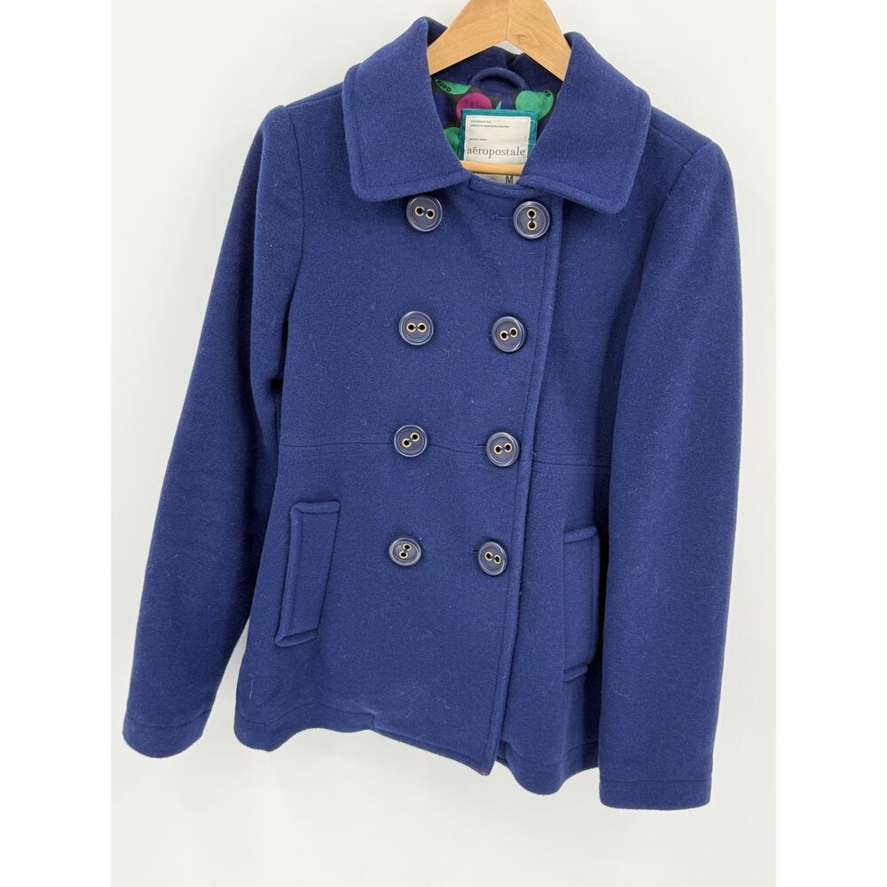 Aeropostale Women's Navy Wool Blend Classic Double Breasted Pea Coat Jacket M - Picture 2 of 5
